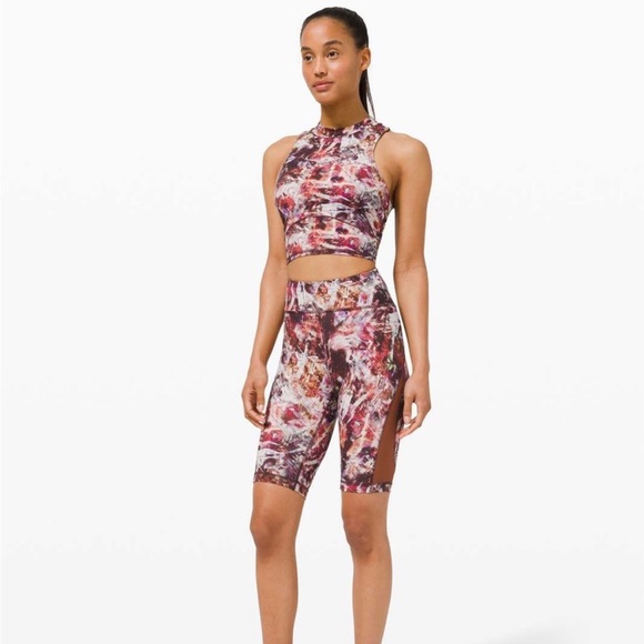 Lululemon Everlux and Mesh Cropped Tank Urbantricity Multi/Dark Terracotta Sz 6 - Picture 13 of 14